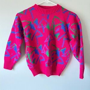 VTG Retro Funky Sweater Patterned Vibrant Pink Abstract Sweater Girls Size S